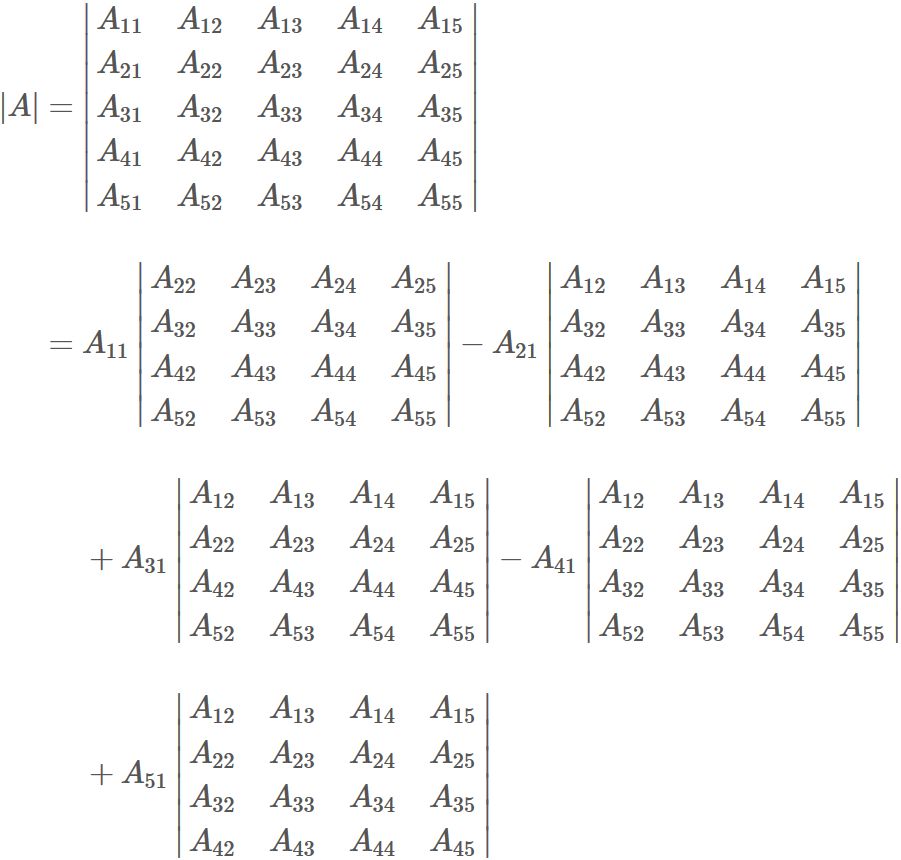 5行5列の行列式の余因子展開