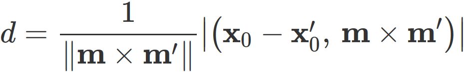 直線と直線の間の距離 (二直線間の距離) の公式