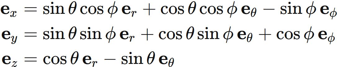 極座標系の基底ベクトルとデカルト座標系の基底ベクトルの対応